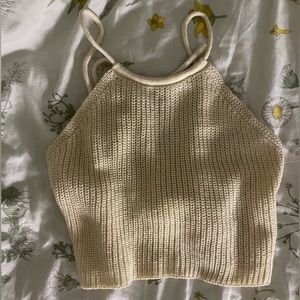 Knit cream cropped halter tank top